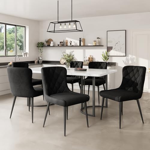 BTYJLEBE Esszimmerstühle 6er Set Samt Stuhl mit Metallbeine Küchenstühle Modern Polsterstuhl Bequemer Gepolsterter Rückenlehne für Wohnzimmer Esszimmer Schlafzimmer Küche Schwrz von BTYJLEBE
