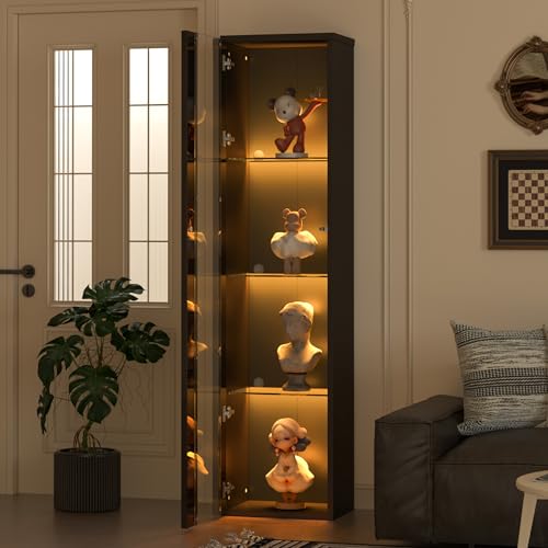 BTYJLEBE Glasvitrine Hochglanz | Hochfestes Gehärtetes Glas Tragfähigkeit 50KG | 4 Lagiges Lagerregal | Acrylplatte | Glasvitrine Stehend Schwarz 40 x 29 x 170 cm von BTYJLEBE