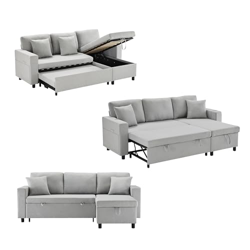BTYJLEBE Klappbares Schlafsofa L Form 3 sitzer Sofa mit Schlaffunktion Bettfunktion Couch Bettsofa Ausziehbar Schlafcouch mit Großer Liegefläche Wohnzimmer Gästezimmer Schlafzimmer Heimkino Grau von BTYJLEBE