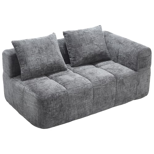 BTYJLEBE Modulares Sofa Kleines DIY 2 Sitzer DIY Chaiselongue Sofa Bequeme Weiches Chenille Couch Liegesofa mit Kissen Wohnzimmer Schlafzimmer Gästezimmer Grau von BTYJLEBE