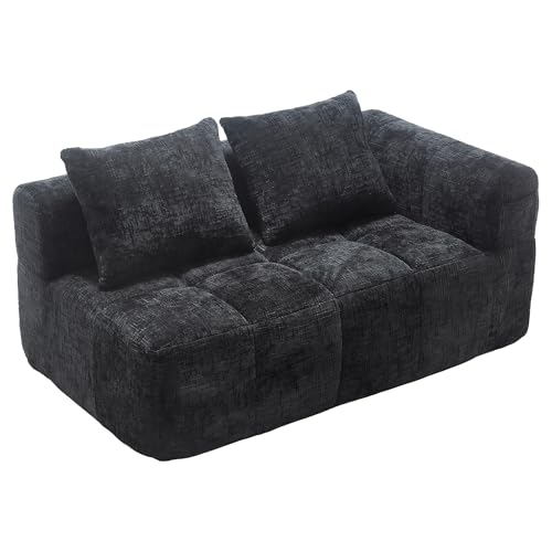 BTYJLEBE Modulares Sofa Kleines DIY 2 Sitzer DIY Chaiselongue Sofa Bequeme Weiches Chenille Couch Liegesofa mit Kissen Wohnzimmer Schlafzimmer Gästezimmer Schwarz von BTYJLEBE