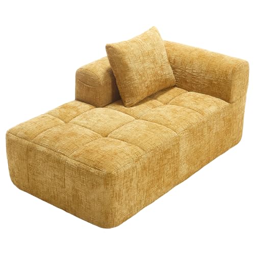 BTYJLEBE Modulares Sofa Kleines DIY Einzelsofa Chenille Chaiselongue Sofa Bequeme Weiches Couch Liegesofa mit Kissen Wohnzimmer Schlafzimmer Gästezimmer Gelb von BTYJLEBE