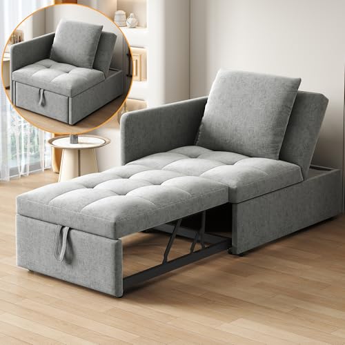 BTYJLEBE Polsterbett Schlafsofa 3 in 1 Multifunktions-Schlafsofa, Leinenstoffsofa mit Verstellbarer Rückenlehne, Liegesofa für Kleine Räume Gray von BTYJLEBE