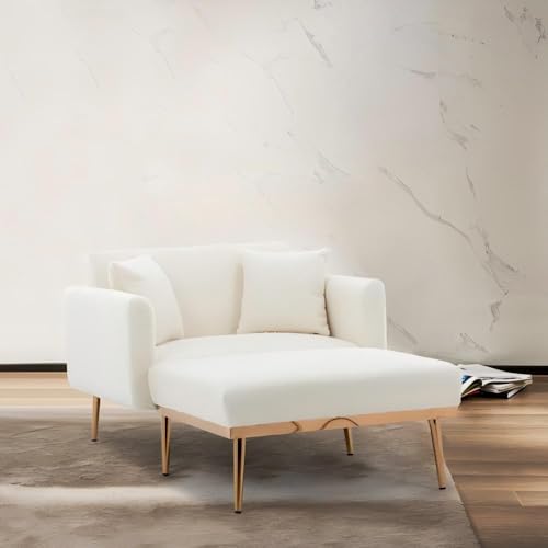BTYJLEBE Schlafsessel, Schlafsofa Klein, Sessel mit Schlaffunktion Winkelverstellbare Rückenlehne（105° 140° 180°）mit Zwei Kissen Relaxsessel für Wohnzimmer Schlafzimmer und Lounge Weiß von BTYJLEBE