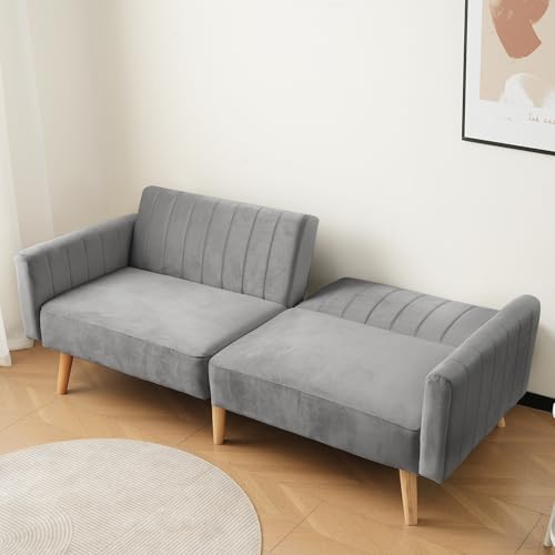 BTYJLEBE Schlafsofa 3-in-1 Klappsofa mit Schlaffunktion Bettfunktion Wandelbares Gästebett 178 cm Breit Schlafcouch Gummiholzbeine Sofa Verstellbare Rückenlehne Couch Schaum Dunkelgrau von BTYJLEBE
