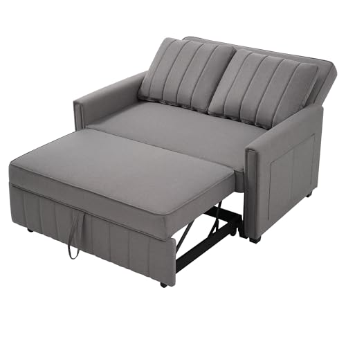 BTYJLEBE Schlafsofa Ausziehbar 3-in-1 Klappsofa mit Schlaffunktion Bettfunktion Wandelbares Gästebett Schlafliege mit Zwei Kissen Schlafcouch Sofa Verstellbare Rückenlehne Couch Schaum Grau von BTYJLEBE