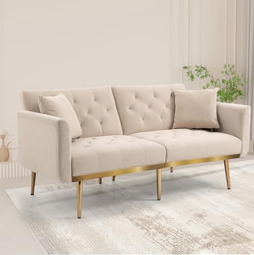 BTYJLEBE Schlafsofa Ausziehbar Sofa Multifunctional Klappsofa mit Schlaffunktion Bettfunktion Wandelbares Gästebett 160 cm Breit Schlafcouch Verstellbare Rückenlehne Couch Samt Beige BTYJLEBE Schlafsofa Ausziehbar Sofa Multifunctional Klappsofa mit Schlaffunktion Bettfunktion Wandelbares Gästebett 160 cm Breit Schlafcouch Verstellbare Rückenlehne Couch Samt Beige von BTYJLEBE