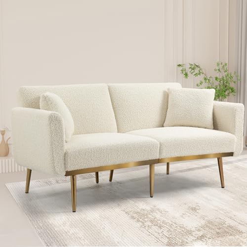 BTYJLEBE Schlafsofa Ausziehbar Sofa Multifunctional Klappsofa mit Schlaffunktion Bettfunktion Wandelbares Gästebett 160 cm Breit Schlafcouch Verstellbare Rückenlehne Couch Teddy Weiß von BTYJLEBE