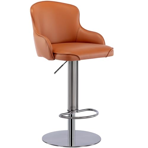 BTYJLEBE Schwarzer Barhocker aus Titan-Edelstahl Hochwertiger Moderner Barstuhl aus Leder mit Rückenlehne【3D Seat Wrapping】Drehbar und Höhenverstellbar Geeignet für Küchentheken und Restaurants Braun von BTYJLEBE