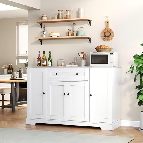 BTYJLEBE Sideboard, Küchenschrank mit Arbeitsplatte, Wasserdicht, Mehrschichtiger Lagerschrank Höhenverstellbar Geräuschloser Betrieb Große Speicherkapazität Kippsicherer Kitchen Cabinet Weiß von BTYJLEBE