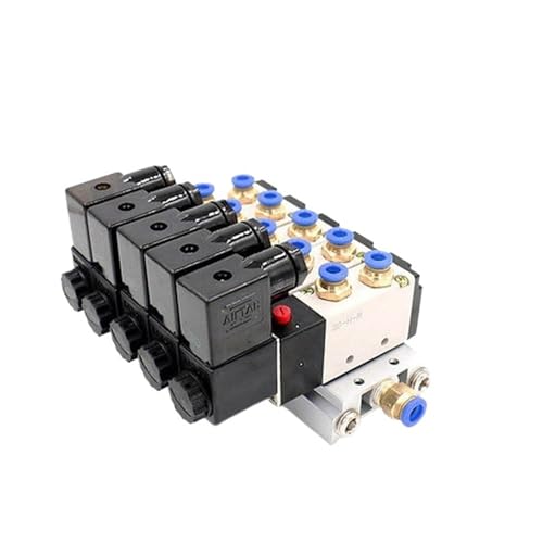 12/24 V DC 110/220 V AC Multi Option 4V210-08 Pneumatischer Magnetventilblock mit Schalldämpferanschluss, Basisverteiler 2/3/4/6 Wege(5 Row 8mm fitting,DC12V) von BTYKUYOO