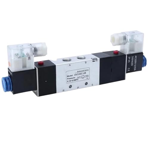 4V130C-06 4V230C-08 Magnetventil Doppelkopf Doppelsteuerung 5 Wege 3 Positionen Power Down Hold Pneumatisches Wegeventil(AC220V,4V330C-10) von BTYKUYOO
