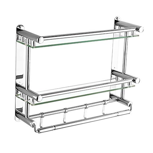 BTYKUYOO 2-stöckiges 6 mm Dickes Regal aus gehärtetem Glas, Badezimmerregal, Duschablage, Badewannenkorb, Aufbewahrungsregal, Edelstahlschienen, Wandmontage, 40 cm(60cm) von BTYKUYOO