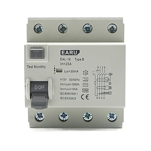 BTYKUYOO 5 stücke 4P 100mA Elektrische Fahrzeug EV Lade Pile Fehlerstromschutzschalter DC FI-SCHUTZSCHALTER RCD Typ B 63A 6KA Din schiene Erde Leckage(4p 25a) von BTYKUYOO