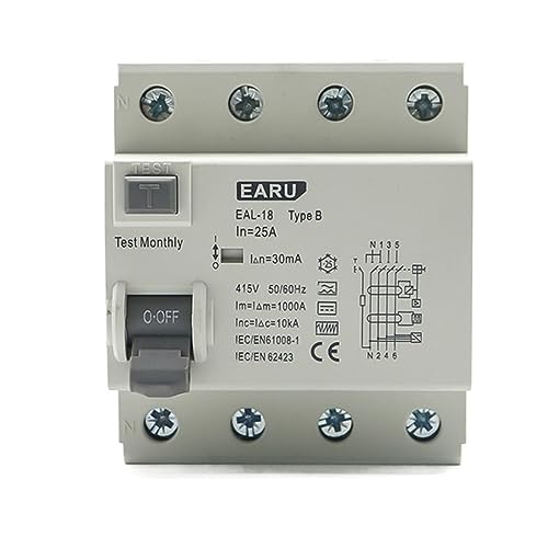 BTYKUYOO 5 stücke 4P 10mA Elektrische Fahrzeug EV Lade Pile Fehlerstromschutzschalter DC FI-SCHUTZSCHALTER RCD Typ B 63A 6KA Din schiene Erde Leckage(4p 25a) von BTYKUYOO