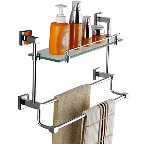 BTYKUYOO Badezimmer-Aufbewahrung, Badezimmer-Regal mit 2 Ebenen, gehärtetes Glas, Duschregal, Küchen-Aufbewahrungshalterung, Wandregal, Duschablage(37x14.5x30cm) von BTYKUYOO