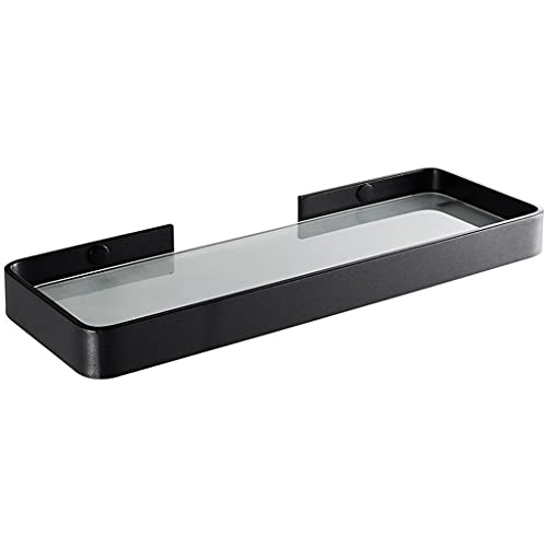 BTYKUYOO Badezimmer-Glasregal, schwarzes Duschregal, Aluminium-Glasregale, Wandmontage, Duschablage, Aufbewahrungs-Organizer, Badezimmerregale, nagelfrei(A-350mm) von BTYKUYOO