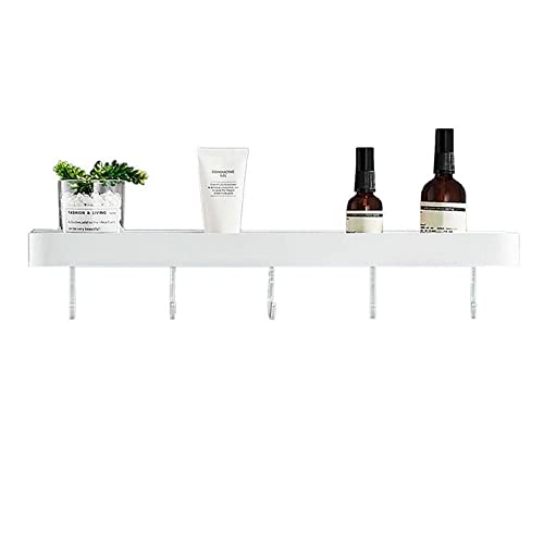 BTYKUYOO Badezimmerregal mit Haken Badezimmerregal Selbstklebende Badezimmerregale Weiß Kein Bohren Wandmontierter Raum Aluminium for Toiletten und Toiletten - 50 cm(50cm) von BTYKUYOO