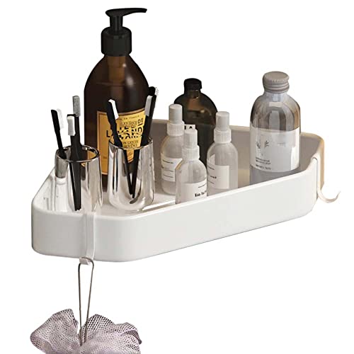 BTYKUYOO Badezimmerregal mit Haken Badezimmerregal ohne Bohren Schweberegale Eckklebewand Wandhalterung Platz Aluminium for Toilette Badezimmer-Weiß_1 Ebene(Bianco,1 Story) von BTYKUYOO