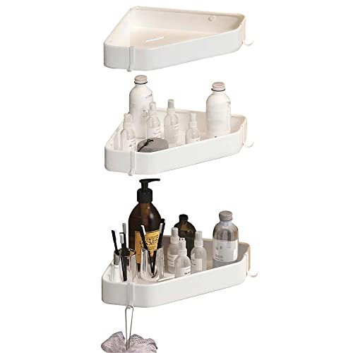 BTYKUYOO Badezimmerregal mit Haken Badezimmerregal ohne Bohren Schweberegale Eckklebewand Wandhalterung Platz Aluminium for Toilette Badezimmer-Weiß_1 Ebene(Bianco,3 Layers) von BTYKUYOO