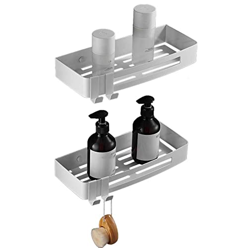 BTYKUYOO Badezimmerregale Wandmontiertes Badewannenregal mit Haken Badezimmerregal Edelstahl Kein Bohren Klebstoff for Badezimmer Toilette - 2 Ebenen(2 Layer) von BTYKUYOO