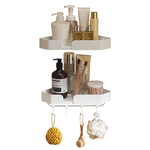 BTYKUYOO Badregal Selbstklebendes Badezimmerregal Eckbadezimmerregal Weiß Wandmontage Kein Bohrplatz Aluminium for Toilette Badezimmer-2 Tier A(2nd Floor B) von BTYKUYOO