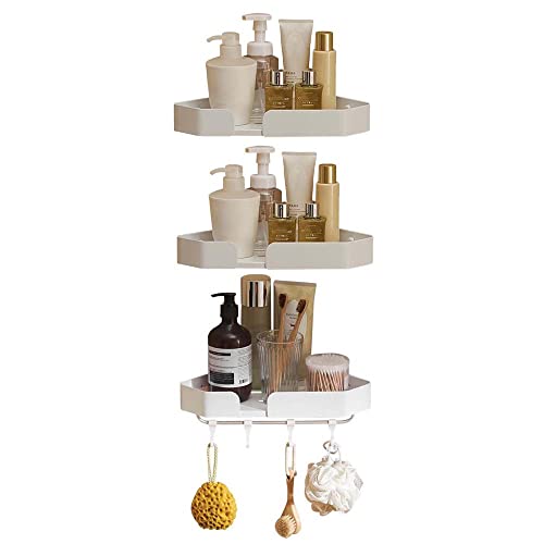 BTYKUYOO Badregal Selbstklebendes Badezimmerregal Eckbadezimmerregal Weiß Wandmontage Kein Bohrplatz Aluminium for Toilette Badezimmer-2 Tier A(3 Layers) von BTYKUYOO