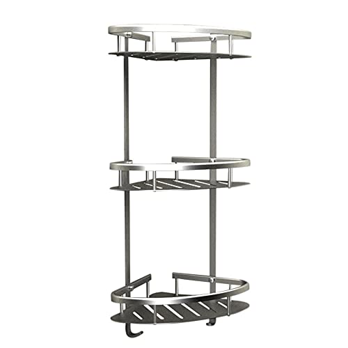 BTYKUYOO Duschkorb Eck-Duschorganizer Selbstklebendes Badezimmerregal Wandhalterung mit Haken Kein Bohrplatz Aluminium for Küche Badezimmer - 2-lagig(3-Story) von BTYKUYOO