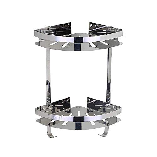 BTYKUYOO Eckständer aus 304 Edelstahl mit 2 Ebenen, mit 2 Haken, an der Wand befestigtes Badezimmerregal, for Aufhängen, Duschablage, for Organisieren, Halterung, Hardware-Zubehör von BTYKUYOO