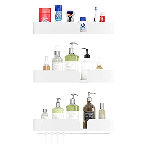 BTYKUYOO Schwebende Regale Kein Bohren Badezimmerregale Wandmontiertes Badezimmerregal Selbstklebendes Anti-Rost-Raum Aluminium for Toilette Badezimmer-schwarz_2 Etagen(Bianco,3 Layers) von BTYKUYOO