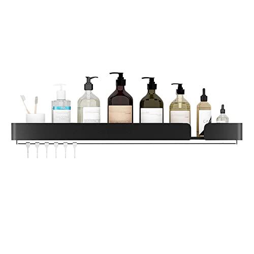 BTYKUYOO Schwebende Regale Wandmontiertes Badezimmerregal Klebende Badezimmerregale Kein Bohren Rostfreier Raum Aluminium for Küche und Bad-Schwarz C_50CM(Black B,60CM) von BTYKUYOO