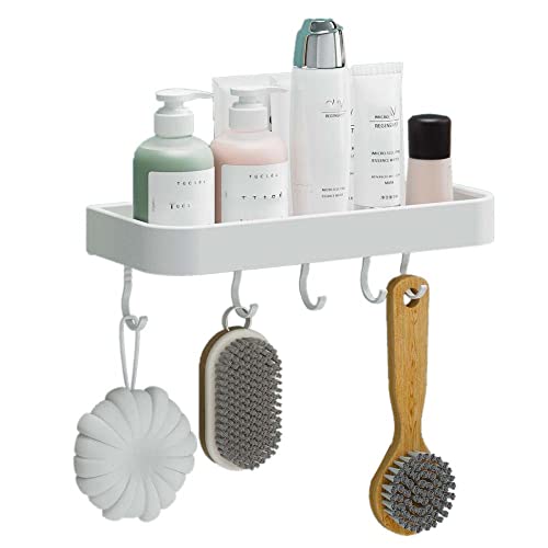 BTYKUYOO Schweberegal ohne Bohren Badezimmerregal mit Haken Badezimmerregal Wandmontage Klebefläche Aluminium Weiß for Toiletten-40cm(30cm) von BTYKUYOO