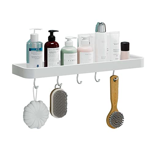 BTYKUYOO Schweberegal ohne Bohren Badezimmerregal mit Haken Badezimmerregal Wandmontage Klebefläche Aluminium Weiß for Toiletten-40cm(50cm) von BTYKUYOO