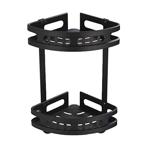 BTYKUYOO Space Aluminium-Badezimmer-Duschregal, kreativer Multifunktions-Eckkorb, Wandmontage, schwarz, zweistufig, Kupfer-Organizer, Stanzinstallation von BTYKUYOO