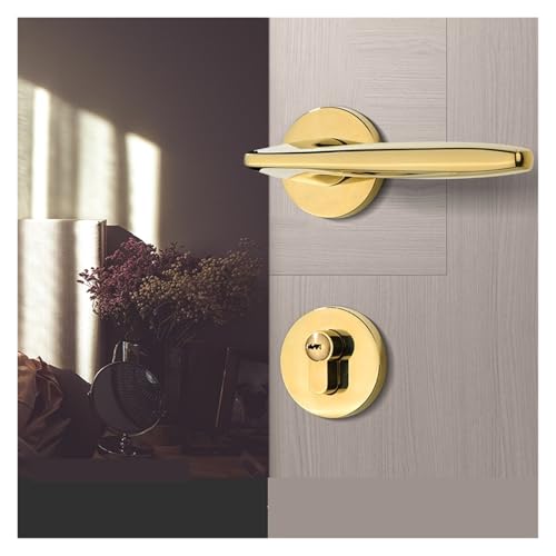 Goldenes Türschloss for den Innenbereich, Schlafzimmer, nordisches magnetisches, geräuschloses geteiltes Türschloss, Zimmertürgriffschloss, PVD-Türschloss in hellem Gold(Type B-Silent lock body) von BTYKUYOO