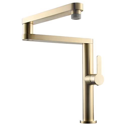 Ausziehbare Spültischarmatur, Deck Mount Single Handle Pot Filler Wasserhahn Dual Mode Auslauf Swivel Faltbare(Brushed Gold) von BTYQKZVPM