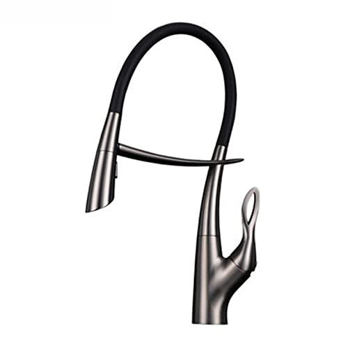 Ausziehbare Spültischarmatur, Küchenarmatur Pull Out Sprayer Einhand 360 Grad Schwenkbar Messing Mischbatterie(Gun Gray) von BTYQKZVPM