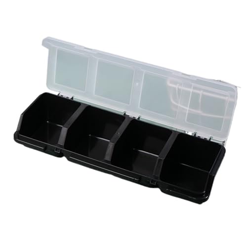 BTYQKZVPM Angelzubehör-Organizer, Robuste Aufbewahrungsbox aus Kunststoff mit 4 Fächern und Deckel, Mehrfarbig, for Schrauben, Nägel, Bolzen, Hardware, 1 Packung(Black) von BTYQKZVPM