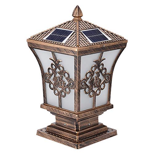 BTYQKZVPM Außenzaunpfostenleuchten, 2W LED Solar IP54 Aluminium Wasserdicht Glas Säule Laterne Multicolor Mehrere Größen(Bronze-l-30 * 55cm) von BTYQKZVPM