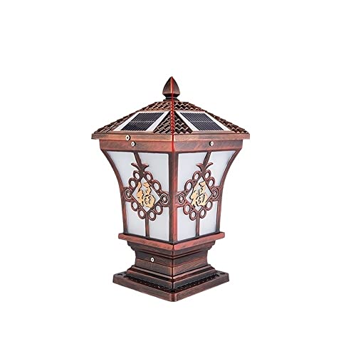 BTYQKZVPM Außenzaunpfostenleuchten, 2W LED Solar IP54 Aluminium Wasserdicht Glas Säule Laterne Multicolor Mehrere Größen(Red Copper-l-30 * 55cm) von BTYQKZVPM