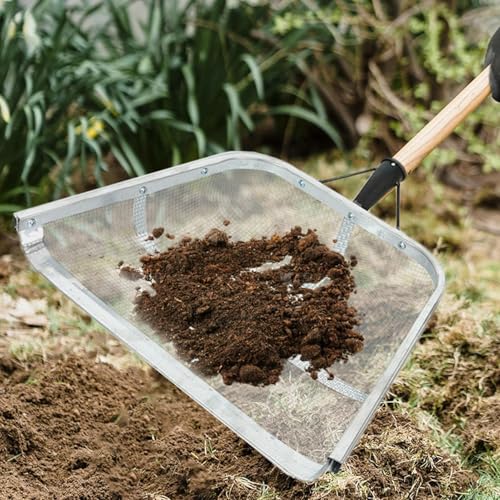 BTYQKZVPM Garten-Erde-Kompost-Sieb, Gartenboden-Sand-Schmutz-Sieb-Schaufel-Sammelwerkzeug mit Mesh-Blumenerde-Schaufel aus Stahl, 3 Stile(Mesh 0.4x0.4cm) von BTYQKZVPM