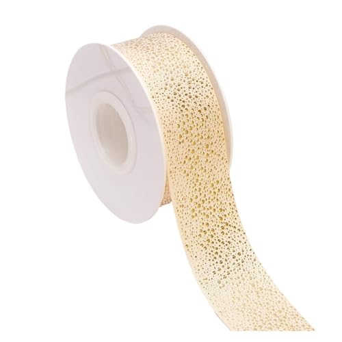 BTYQKZVPM Halloween-Dekoration, Goldfolie Blumen Bedruckt Ripsband Kuchen Dekor(Yellow,38mm 50yards) von BTYQKZVPM