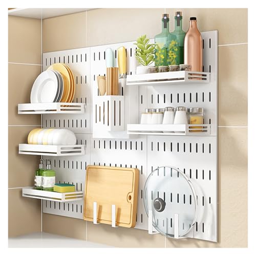 BTYQKZVPM Küchen-Stecktafel-Organizer, Edelstahl-Speicher-Lochbrett-Wand-montiertes Pegboard-Kit Weiß Mehrere Größen(Style 4) von BTYQKZVPM