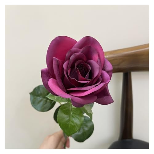 BTYQKZVPM Kunstblumen, 5er-Pack mehrfarbige künstliche feuchtigkeitsspendende Latex-Rosen, die Sich echt anfühlen, 66 cm lang, 10 Durchmesser(Purple Rose Red Rose) von BTYQKZVPM
