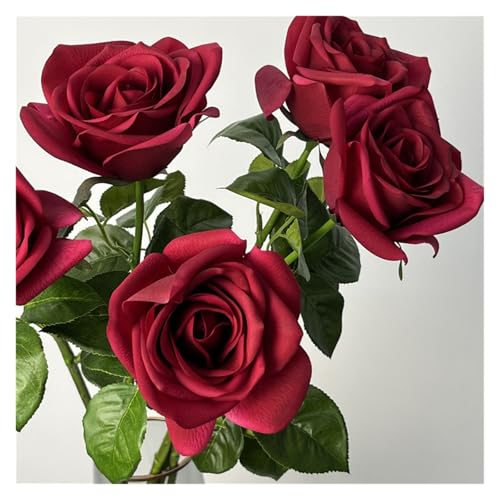 BTYQKZVPM Kunstblumen, 5er-Pack mehrfarbige künstliche feuchtigkeitsspendende Latex-Rosen, die Sich echt anfühlen, 66 cm lang, 10 Durchmesser(Red Roses) von BTYQKZVPM