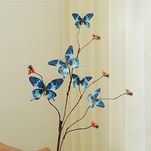 BTYQKZVPM Kunstblumen, Künstliche 5-köpfige Schmetterlings-Seidenblumen for Hochzeiten, Mehrfarbig, 78 cm Höhe, 4 Stück(Lake Blue) von BTYQKZVPM