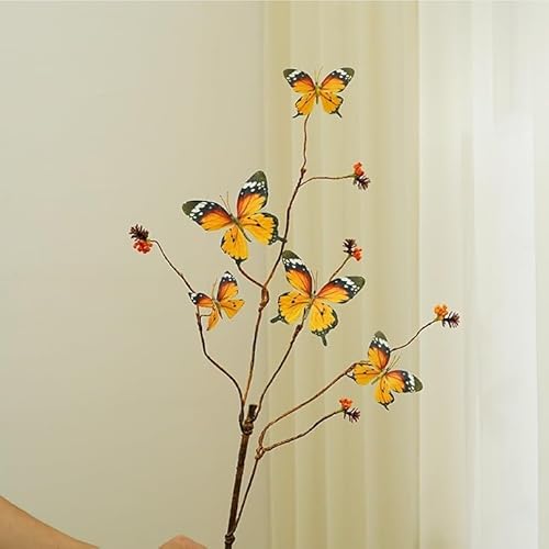 BTYQKZVPM Kunstblumen, Künstliche 5-köpfige Schmetterlings-Seidenblumen for Hochzeiten, Mehrfarbig, 78 cm Höhe, 4 Stück(Orange Yellow) von BTYQKZVPM