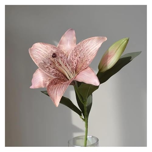 BTYQKZVPM Kunstblumen, Packung mit 5 mehrfarbigen 2-köpfigen Herbstdekor-Seidenlilienblumen for Hochzeitsdekor(Coffee Color) von BTYQKZVPM