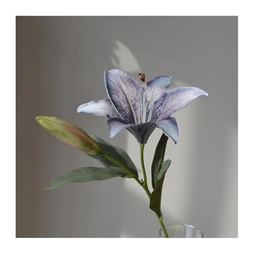 BTYQKZVPM Kunstblumen, Packung mit 5 mehrfarbigen 2-köpfigen Herbstdekor-Seidenlilienblumen for Hochzeitsdekor(Gray Blue) von BTYQKZVPM