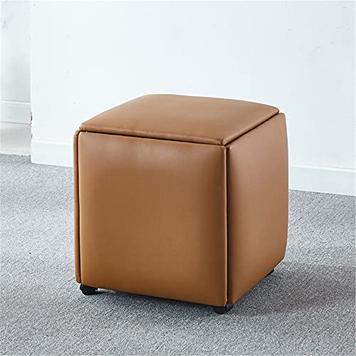 BTYQKZVPM Repose-Pieds Ottomane aus Leder, 5-in-1-Sofahocker mit Rädern, PU-Kissen, Eisenrahmen, mehrere Größen, Mehrfarbig, 5er-Pack(Brown,36 * 36 * 38cm) von BTYQKZVPM